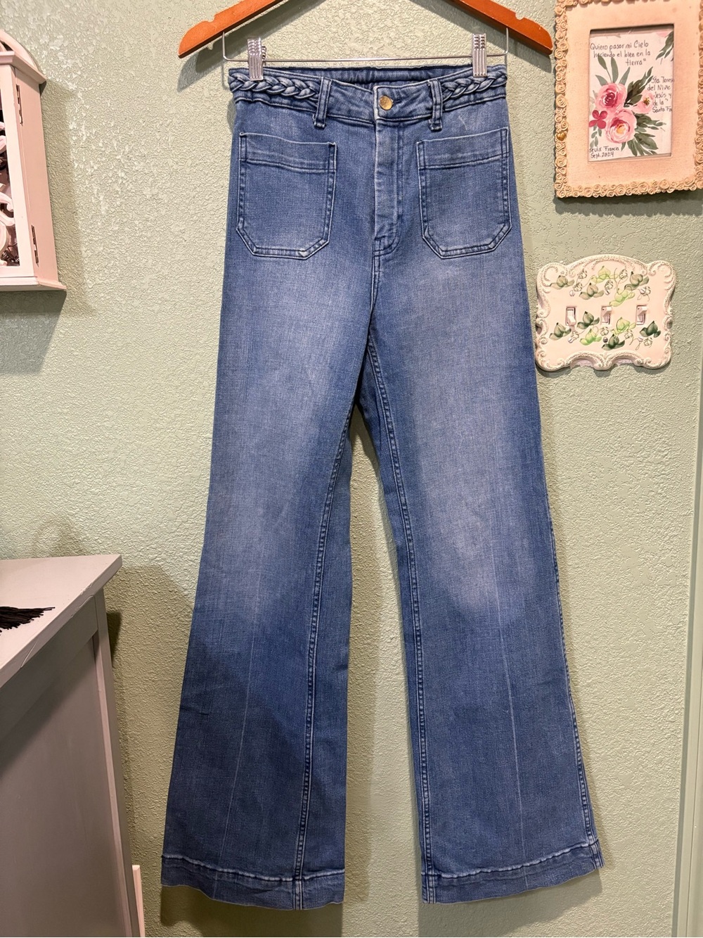 H&M Braided-Trim Wide-Leg Jeans Sz US 8